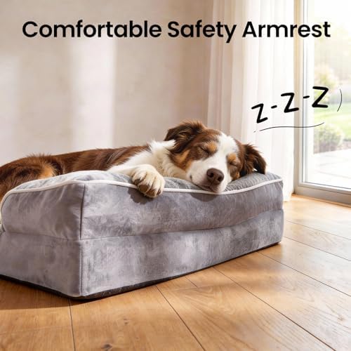 OhGeni Orthopedic Medium Large Dog Bed Sofa, Memory Foam, 35-inch (Gray)