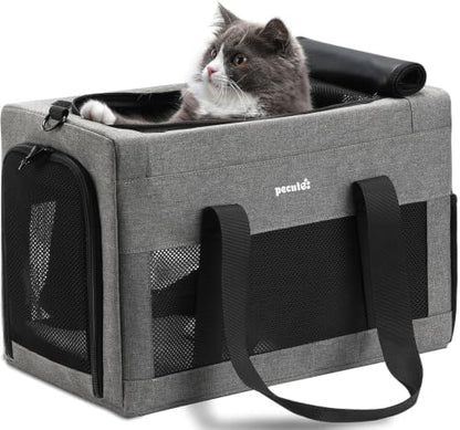 Pecute Airline Approved Cat Carrier, Pet Carrier Soft-Sided, Portable Dog Carrier with Stable Structure, TSA Approved Pet Carrier for Pets Less Than 12lbs, Cat Carrier Bag Suitable for Travel, Gray
