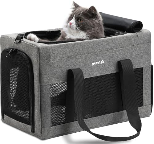 Pecute Airline Approved Cat Carrier, Pet Carrier Soft-Sided, Portable Dog Carrier with Stable Structure, TSA Approved Pet Carrier for Pets Less Than 12lbs, Cat Carrier Bag Suitable for Travel, Gray