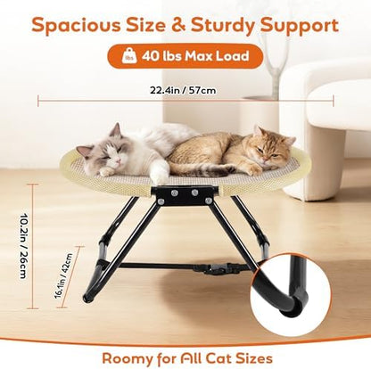 Foldable Elevated Cat Bed, Lightweight Hammock Cot, Natural Linen