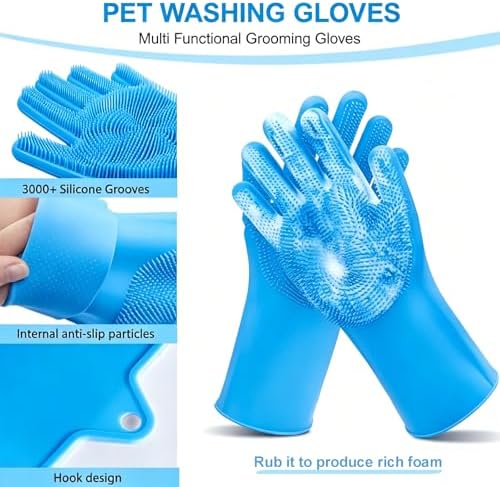 6PCS Blue Dog Bath Kit with Brush, Scrubber, Gloves, Towel & Bag