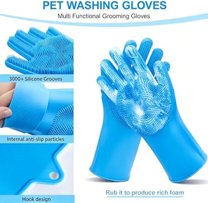 6PCS Blue Dog Bath Kit with Brush, Scrubber, Gloves, Towel & Bag