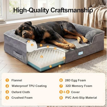 OhGeni Orthopedic Extra Large Dog Bed Couch, Memory Foam, 45-inch (Gray)