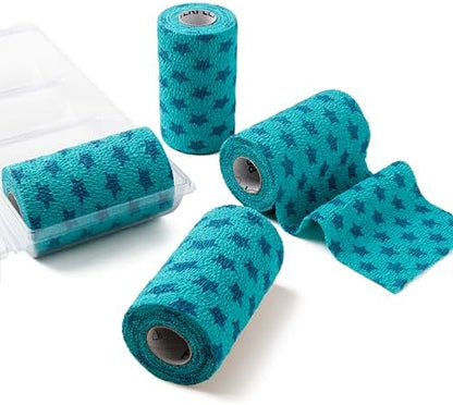 OVIK Health PowerFlex Equine – Extra Strong Self-Adhering Bandage Wrap – Wound Care, Compression & Support Bandage for Horses, Cows & Dogs – Stars, 4 inch, 4 Rolls (Resealable Case)
