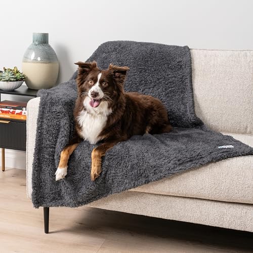PetAmi Fluffy Sherpa Waterproof Dog Blanket for Large Pet Cat, 40x60 Grey