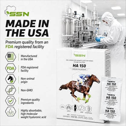 SSN HA 150 - 4 In 1 Horse Supplement - 30 Servings - Equine Joint, Gastric, Ligament/Tendon, Lung Capillary Health - Glucosamine Alternative - (30 Pack, 150mg Sodium Hyaluronate per Serving)
