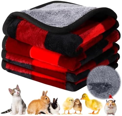 Reginary 4 Pcs Guinea Pig Fleece Cage Liners, Plaid, 12 x 12 Inch