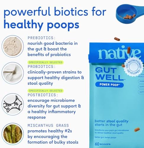 Native Pet GutWell Power Poop - Digestive Support & Fiber for Dogs - Promotes Healthy Stools, Supports Balanced Microbiome & Digestive Function - Triple-Biotic Blend & M-Fiber - 60 Scoops