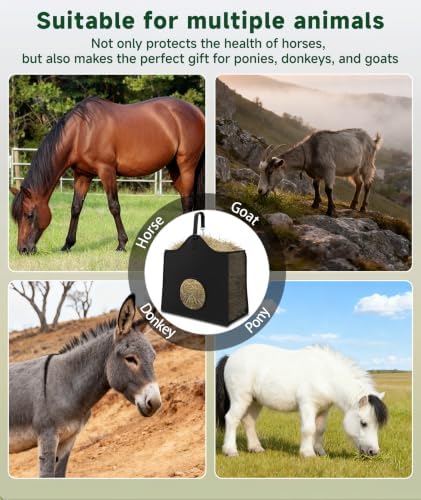 Hay Feeder for Goats and Horses - Slow Feed Design, Heavy Duty Hanging Hay Bag for Barn, Trailer & Paddock, Easy to Hang & Clean(1pcs, Black)