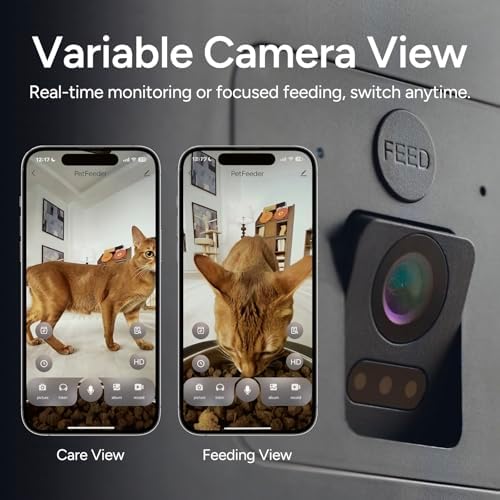 Automatic Cat Feeder with Camera: 6L Automatic Dog Feeder with 2-Way Audio Night Vision Dual Power Supply App Control 2.4G WiFi, Timed Auto Cat Food Dispenser with Stainless Steel Bowl (White)