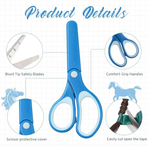 Fullhawl 7 Pcs Horse Mane Braiding Set 6 Safe and Secure Horse Mane Braiding Tape and Blunt Tip Scissors Not Harm Hair for Fix Horse Mane Horse Breeders
