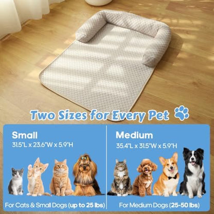 Cooling Pet Bed Mats with Neck & Head Support, 31.5 x 23.62 inch Khaki