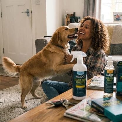 ALZOO Pet Stain & Odor Remover Spray for Dog & Cat Urine, Carpet, Furniture & Floors | Active Enzyme & Probiotic Formula | Citrus Vanilla Scent | Made in USA | 32 oz
