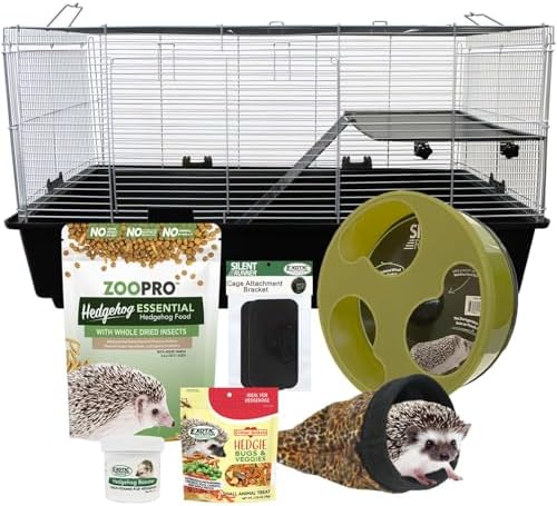 Exotic Nutrition Hedgehog Home & Starter Package - Includes Durable Cage, Exercise Wheel, Healthy Food, Natural Treat, Multi-Vitamin & Hideout
