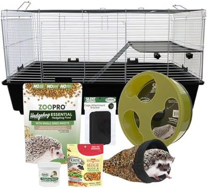 Exotic Nutrition Hedgehog Home & Starter Package - Includes Durable Cage, Exercise Wheel, Healthy Food, Natural Treat, Multi-Vitamin & Hideout