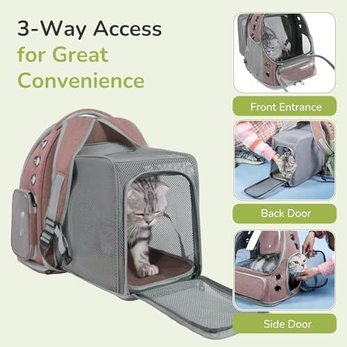Cat Backpack Carrier for Large Cats, Expandable Cat Bubble Backpack, Dog Carriers for Small Medium Dogs, Airline Approved Pet Carrier for Travel Hiking Outdoor(Brown)