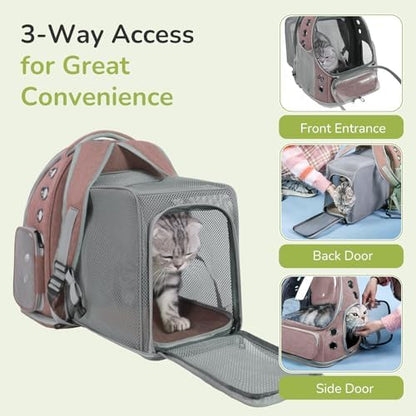 Cat Backpack Carrier for Large Cats, Expandable Cat Bubble Backpack, Dog Carriers for Small Medium Dogs, Airline Approved Pet Carrier for Travel Hiking Outdoor(Brown)