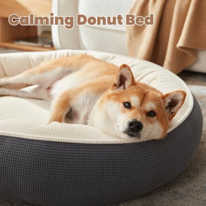 33 inch Soft Touch Fleece Donut Dog Bed for Medium Plus Dogs,Grey
