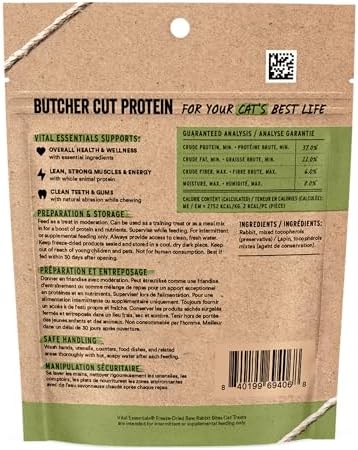 Vital Essentials Freeze Dried Cat Treats, Rabbit Bites, 0.9 oz Bag