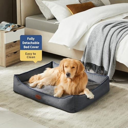 Tidore Orthopedic Dog Beds for Medium Dogs, Durable Egg Crate Foam Sofa Dog Bed wit Washable Removable Cover,Waterproof Lining,Pet Bed for Large Dogs (Dark Grey, 39.4" L x 31.5" W x 7.4" Th)