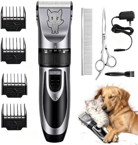 Highdas Dog Clippers for Grooming Low Noise, Cordless Electric Dog Grooming Kit Clippers Rechargeable, Quiet Dog Shaver, Pet Hair Trimmer Kit for Dogs & Cats (Grey)