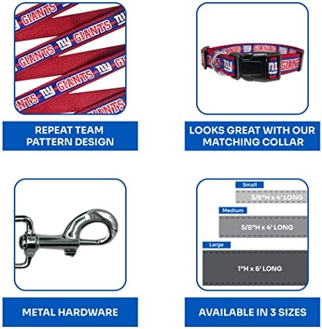 Pets First NFL Licensed New York Giants Pet Leash, Size Small – Durable Satin Dog & Cat Walking Strap and Pet Tether with Embroidered Team Name & Logo