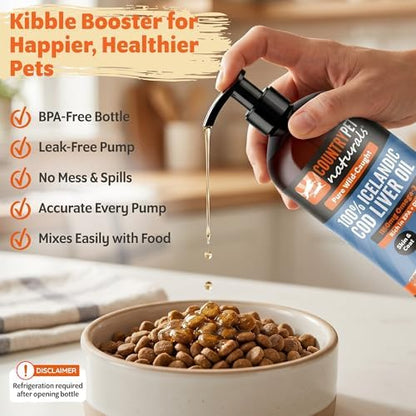 Wild-Caught Pure Icelandic Cod Liver Oil for Dogs & Cats,1150 mg Omega-3 per TSP, High EPA & DHA, Natural Vitamins A & D, Supports Healthy Skin & Coat & Mobility, Single-Ingredient, 100% Pure