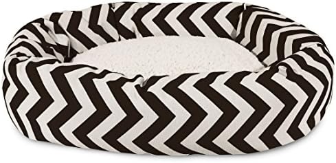 Majestic Pet 52 Inch Chevron Sherpa Calming Dog Bed Washable – Cozy Soft Round Pet Bed with Spine for Head Support - Fluffy Donut Bed 52x35x11 (inch) – X- Large - Black