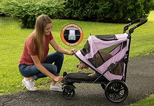 Pet Gear NO-Zip Pet Stroller with Dual Entry, Push Button Zipperless Entry for Single or Multiple Dogs/Cats, Pet Can Easily Walk in/Out, Gel-Filled Tires, Mountain Lilac, Excursion