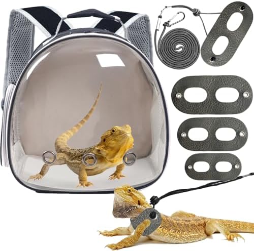 Bearded Dragon Travel Backpack with Harness and Leash Set,Lizard Backpack Travel Carrier,Space Capsule Clear Bubble Window Astronaut Reptile Carrier Backpack for Kids, Airline Approved
