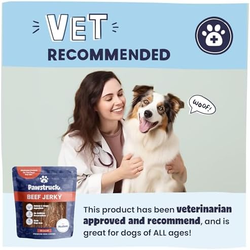 Pawstruck Premium Beef Jerky Dog Treat Chews, Medium 4"-6" Strips – Supports Hip & Joint Health, Rich in Glucosamine & Chondroitin, No Added Preservatives – 25 Count