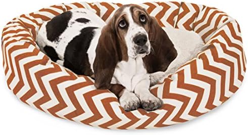 Majestic Pet 32 Inch Chevron Sherpa Calming Dog Bed Washable – Cozy Soft Round Pet Bed with Spine for Head Support - Fluffy Donut Bed 32x23x7 (inch) – Medium - Burnt Orange