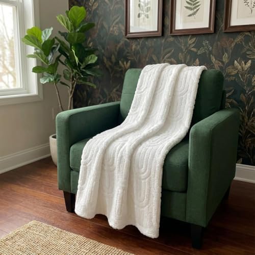 Americanflat 50x60 Jacquard Fleece Throw Blanket - Soft and Breathable Throw Blanket for Couch, Bed, Chair - Fleece Blankets Perfect for Home, Bedroom, or Outdoor Use - Rainbow Design in Cream