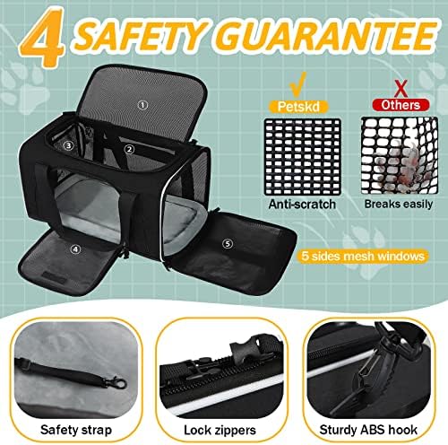 Petskd Small Pet Carrier 17" L x 12" W x 8.5" H Airline Approved, Black