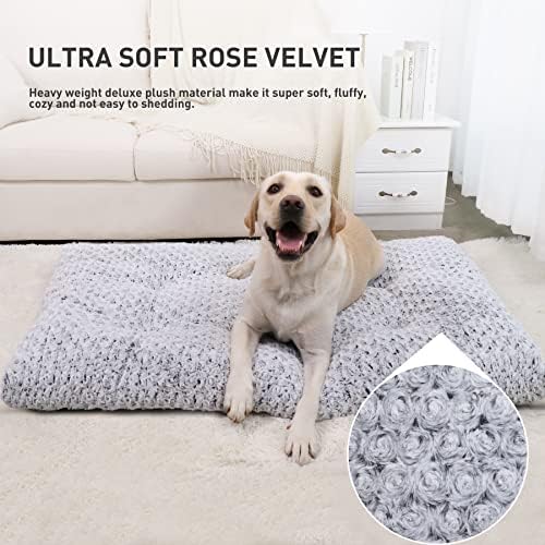 KSIIA Washable Dog Beds Large Sized Dog Crate Bed Plush Mat 41"x27" Gray