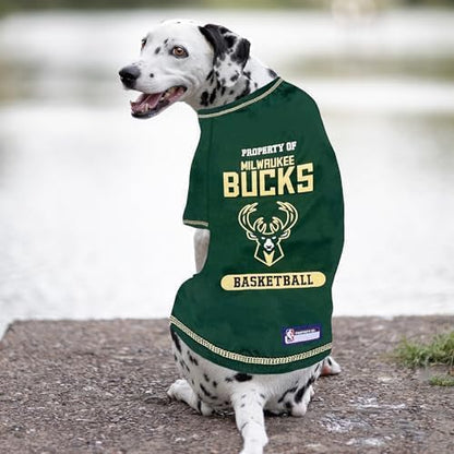 Pets First Cute Dog T-Shirt, Small - NBA Milwaukee Bucks Dog & Cat Shirt with Basketbal Team Logo. A Comfortable & Fashionable Yet Durable Pet Outfit, Sporty Dog Shirt