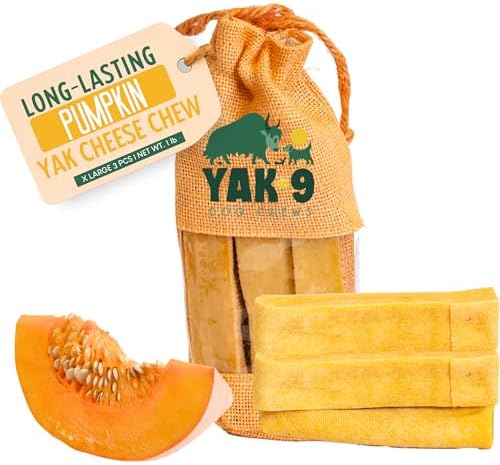 Yak9 Yak Cheese Himalayan Dog Chews, Pumpkin | High Protein, High Fiber Pumpkin Treats for Dogs | Long Lasting, Non GMO, Gluten Free, Grain Free | Extra Large Size,3 PC