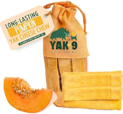 Yak9 Yak Cheese Himalayan Dog Chews, Pumpkin | High Protein, High Fiber Pumpkin Treats for Dogs | Long Lasting, Non GMO, Gluten Free, Grain Free | Extra Large Size,3 PC