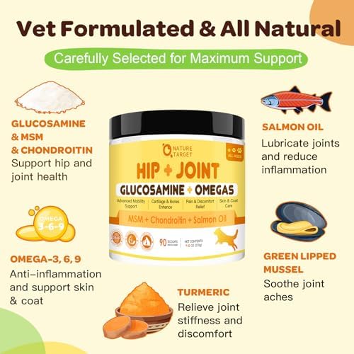 NATURE TARGET Glucosamine for Dogs Powder, Hip & Joint Supplement, 9.52 oz