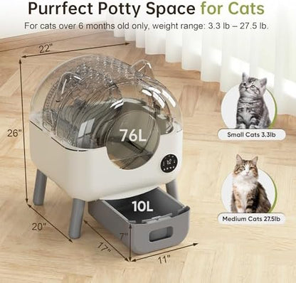 Greesum Fully Enclosed Self-Cleaning Cat Litter Box, 76L Large Capacity