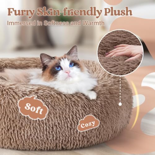 rabbitgoo Calming Cat Beds for Indoor Cats, 20 inches, Light Brown