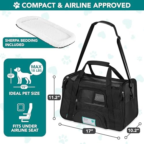 PetAmi Airline Approved Pet Carrier for Cats & Small Dogs, Small, Black