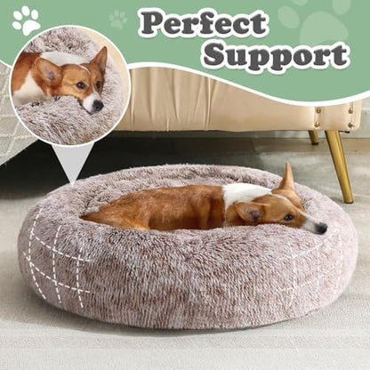 JOLLYVOGUE Dog Bed, Calming Anti-Anxiety Large Dog Bed, Fluffy Donut Cushion for Medium and Large Pets (27")