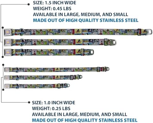 Buckle-Down Seatbelt Buckle Dog Collar - Mickey & Minnie Comic Strip - 1" Wide - Fits 9-15" Neck - Small