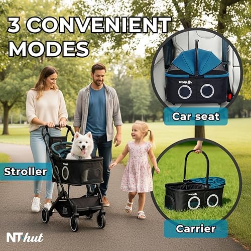 NT·hut 3-in-1 Pet Stroller for Small and Medium Dogs and Cats, Up to 50 lbs