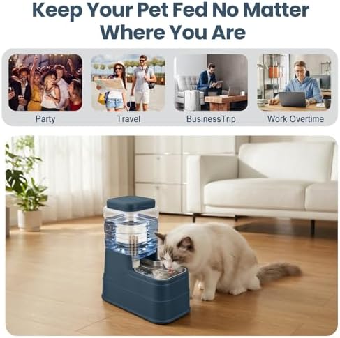 Automatic Cat Water Dispenser Gravity Stainless Steel Water Feeder Dog Waterer Feeder with Wide Mouth Bowl for Small Medium Dog Puppy Kitten (Filter &Ice Pack Included) 1Gallon Navy