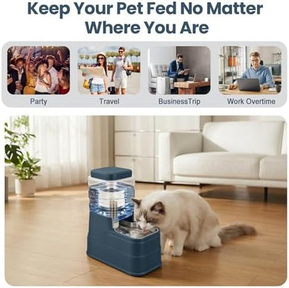 Automatic Cat Water Dispenser Gravity Stainless Steel Water Feeder Dog Waterer Feeder with Wide Mouth Bowl for Small Medium Dog Puppy Kitten (Filter &Ice Pack Included) 1Gallon Navy