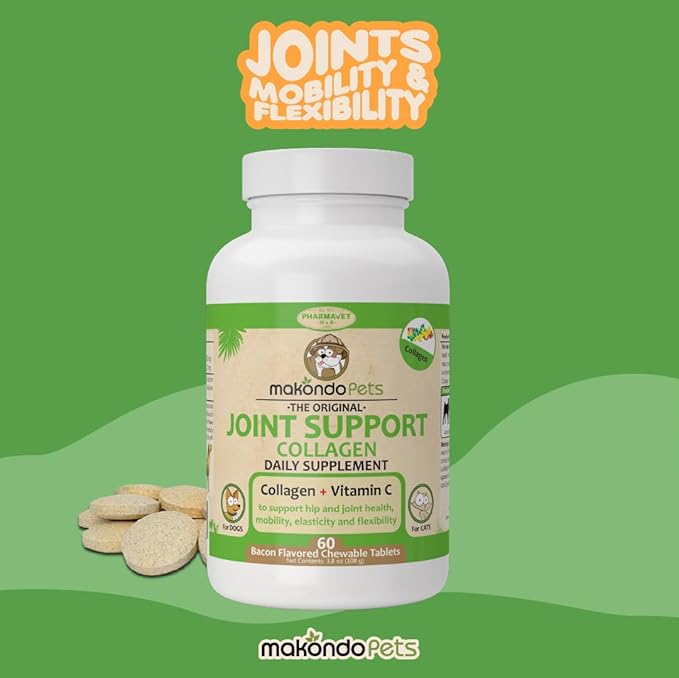 Collagen for Dogs & Cats - Collagen Supplements for Joint Health - Vitamin C Supplement for Joint Mobility - Joint Support Supplement for Dog & Cats - Bacon Flavored Tablets (2 Pack, 120 Tabs)