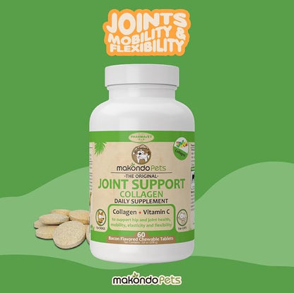 Collagen for Dogs & Cats - Collagen Supplements for Joint Health - Vitamin C Supplement for Joint Mobility - Joint Support Supplement for Dog & Cats - Bacon Flavored Tablets (2 Pack, 120 Tabs)