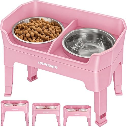 URPOWER Elevated Dog Bowls, 3-in-1 Double Deck Raised Dog Bowl Stand